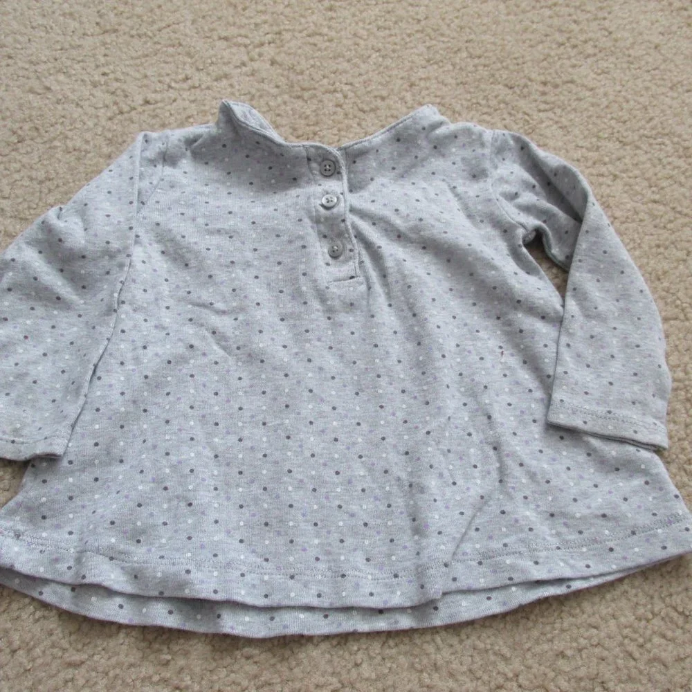 Carters Pullover Shirt Infant Girls 9M Gray Purple Polka‎ Dot Long Sleeve Top